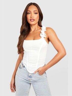 Boohoo Tall White Rose Corsage Strap Corset Top
